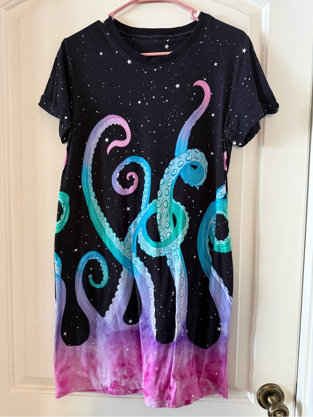 Blackmilk Black Tee Dress with Teal, Aqua, Purple & Pink Octopus Tentacles